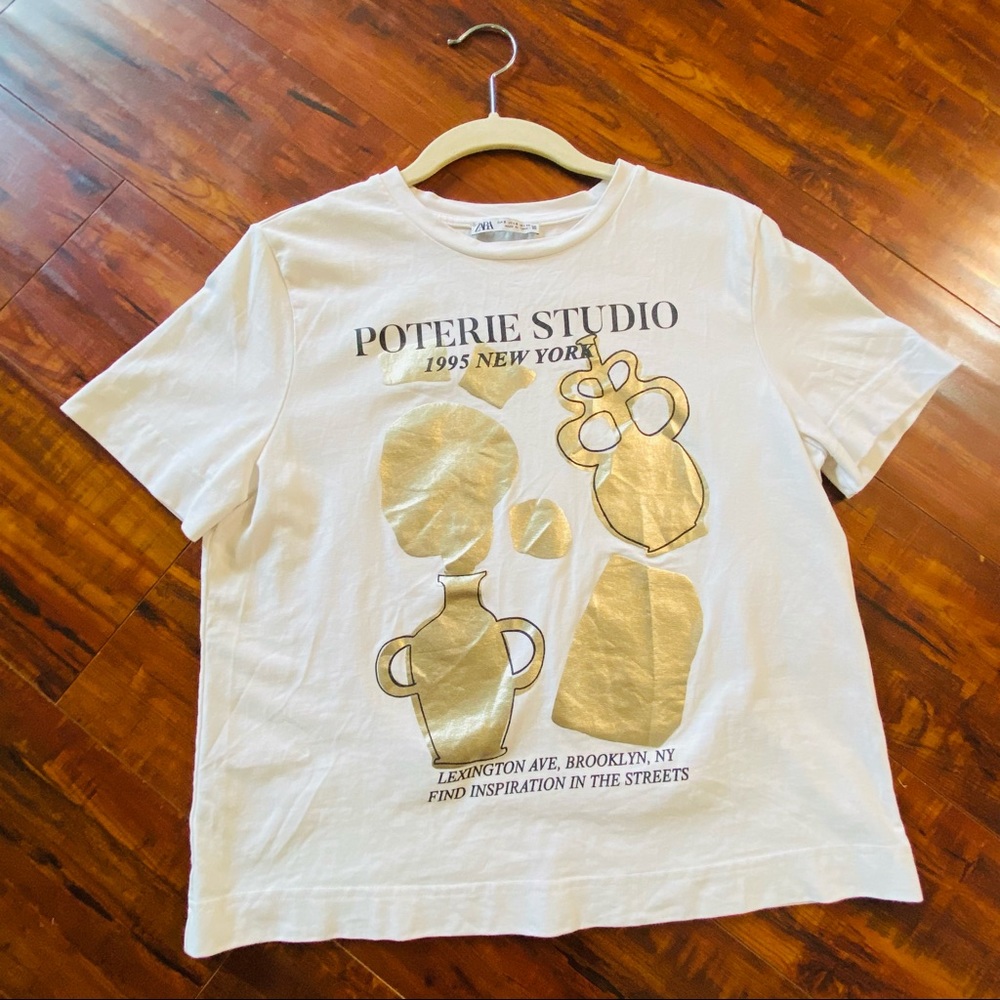 3/$24 Zara White Text Tee - Picture 3 of 6